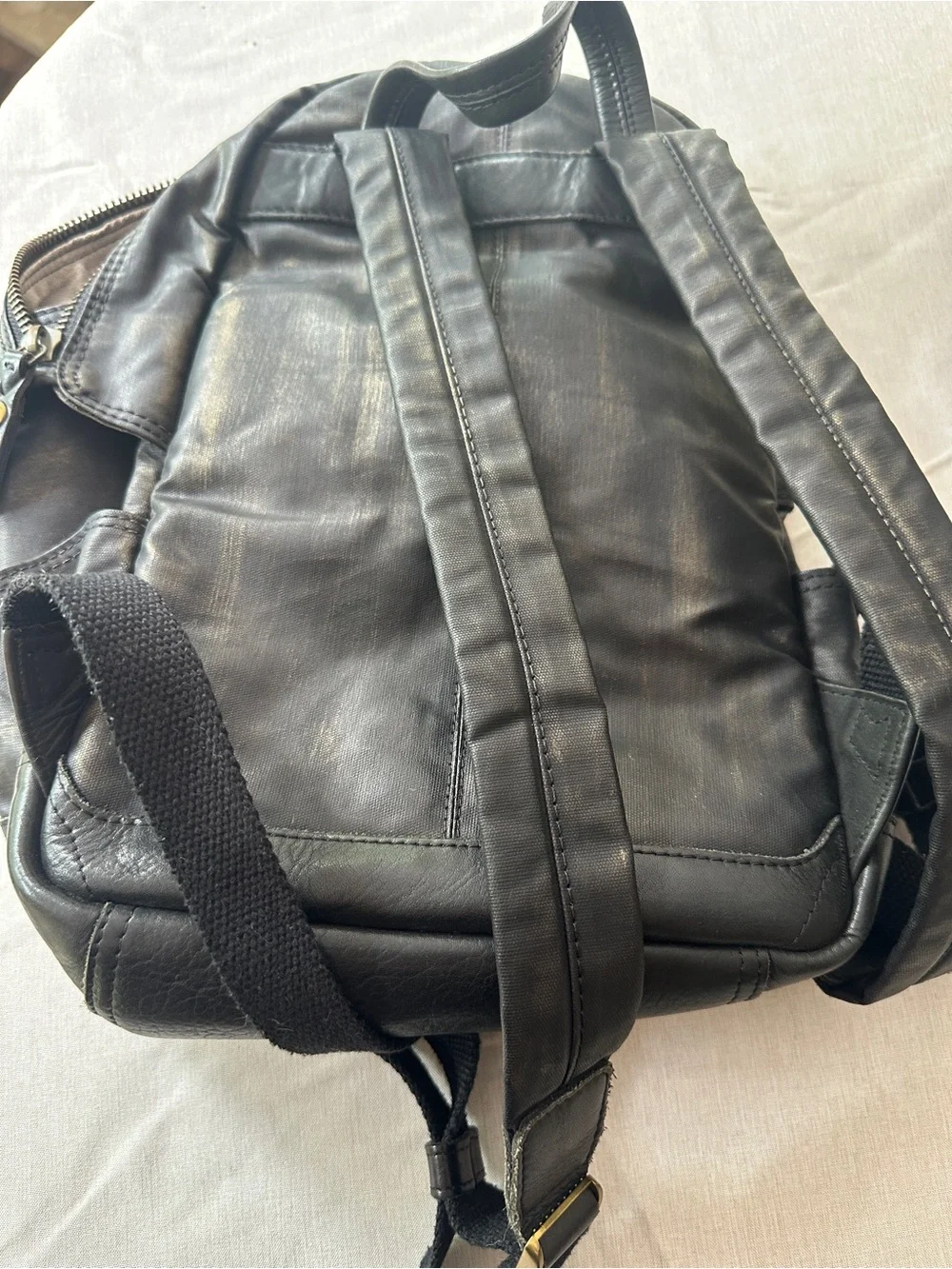Frye Black Leather Zipper Front Backpack